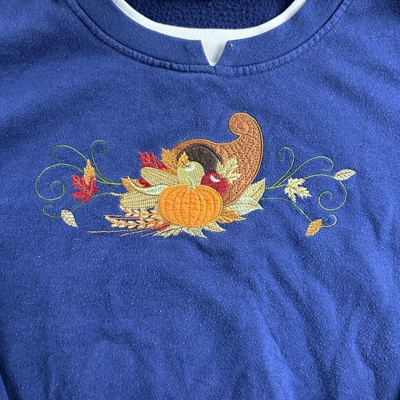 Rebecca Malone Sweater Blue XL Long Sleeve Autum Leaf Sweatshirt Crewneck - Picture 2 of 6